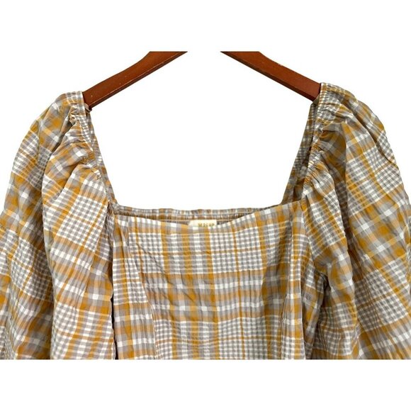 Anthropologie Maeve Plaid Blouses Puff Sleeves Cropped Size Med - Picture 6 of 10